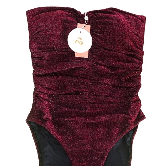 NWT Ruched Sparkle Garnet One Piece Swim Bathing Bikini Suit Small - Picture 7 of 11